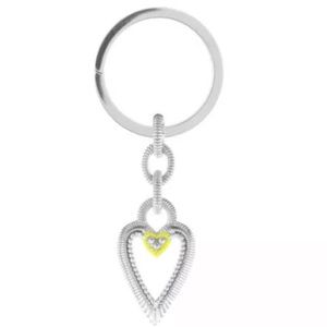 NEW $375 Judith Ripka Heart Keychain Sterling Silver & 18K Gold Love Key Ring